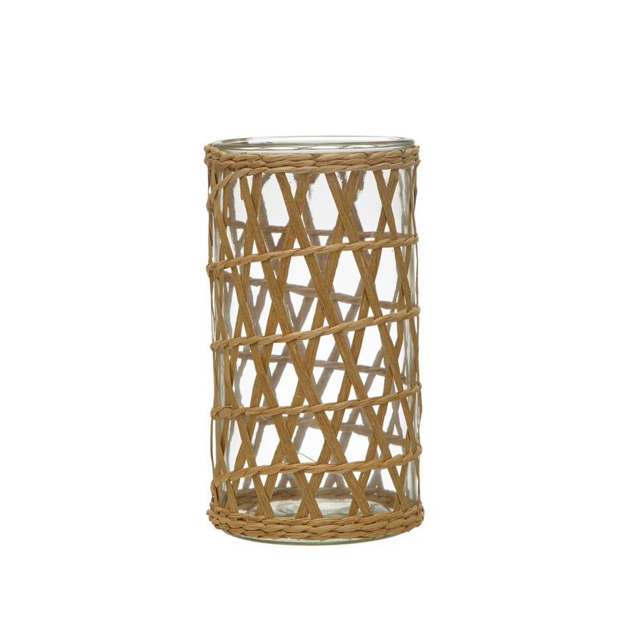 Rattan Glass Hurricane Vase Hattie & Elsie