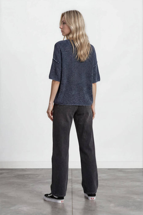 Burgundy Washed Raw Edge Short Sleeve Sweater