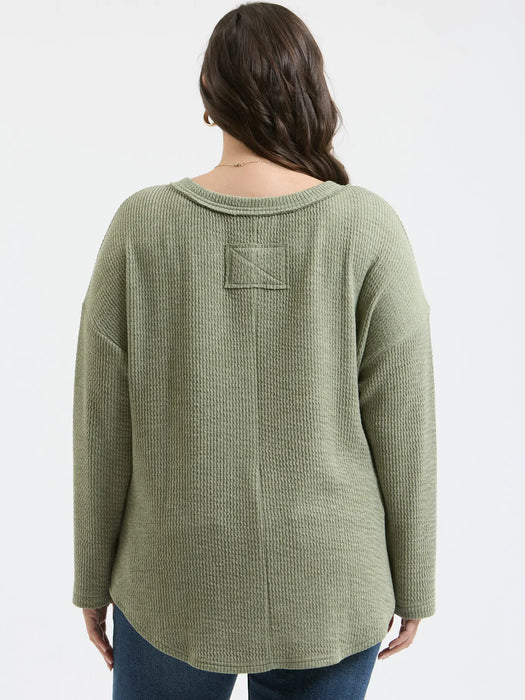 PLUS Light Olive Waffle Knit Henley Long Sleeve Knit Top