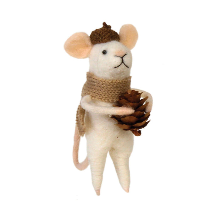 Felted Mouse w/Beige Scarf Ornament