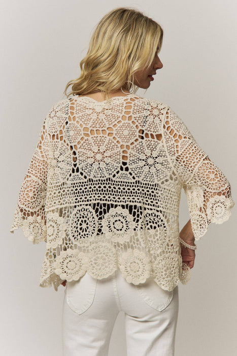 Boho Crochet Lace Tie Front Cardigan
