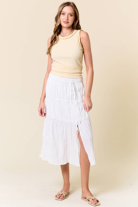 Butter Cream Solid Knit Tank w/ Ruffle Trim