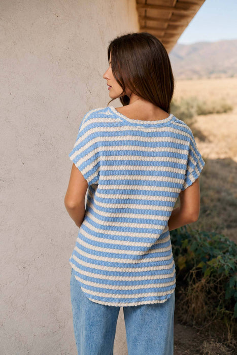 Dusty Blue Textured Stripe Knit Top