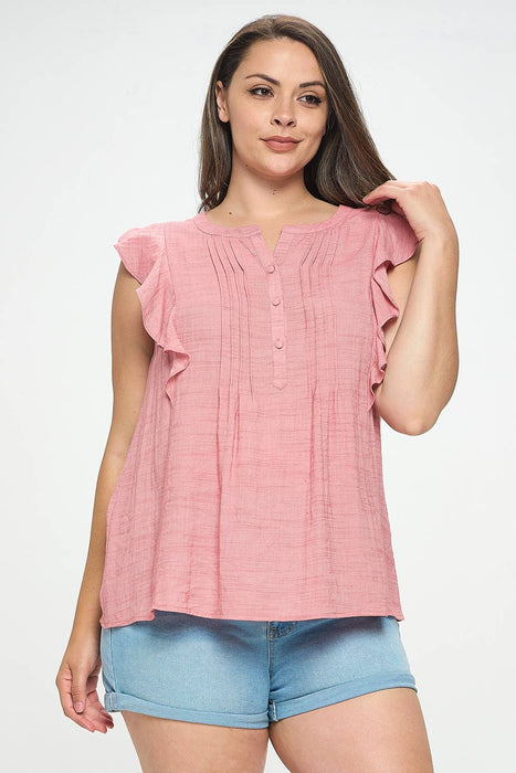 Pintuck Front Sleeveless Sheer Blouse - PLUS SIZE
