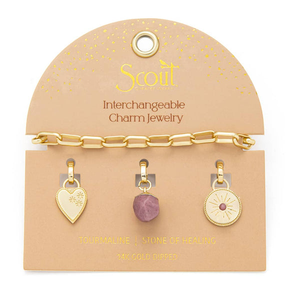 Interchangeable Charm Bracelet - Tourmaline/Healing/Gold