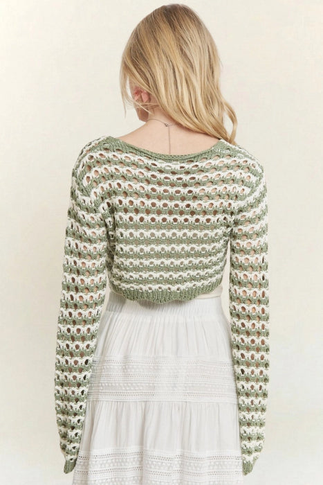 Sage/Ivory Long Sleeved Sweater Top