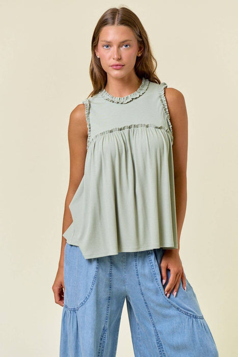 Sage Soft Rib Sleeveless Flowy Top