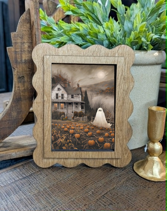 Moody Ghost House Scallop Framed Art