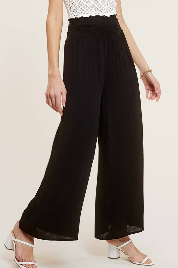 Black Wide Leg Smocked Pants