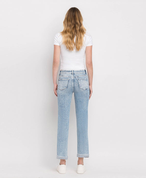 Tummy Control High Rise Cuff Slim Straight Jeans LV1302