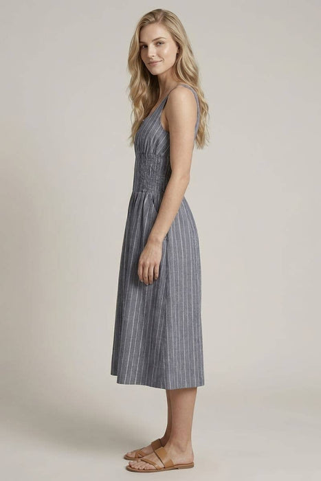 Scoop Neck Waist Zip-Front Lined Midi Dress