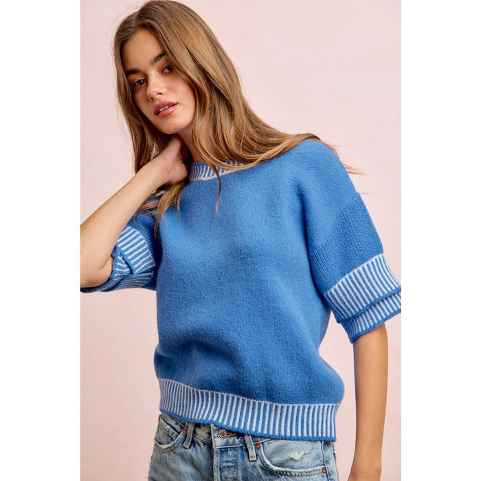 Blue Knit Double Sleeve Stop