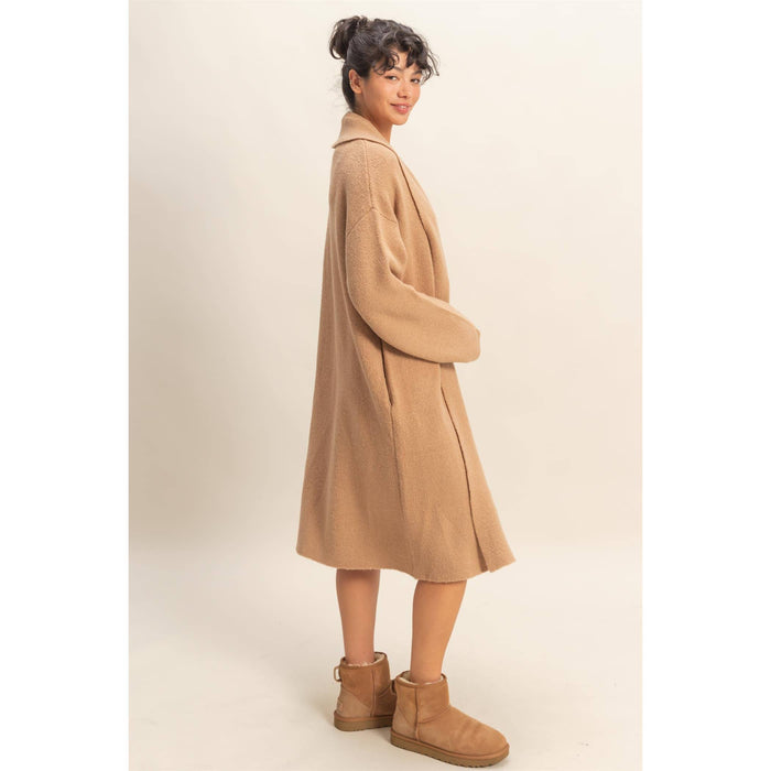 Taupe Longline Open Front Duster Sweater