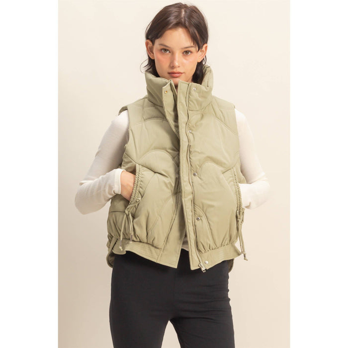 Dusty Sage High Neck Quilting Puffer Vest
