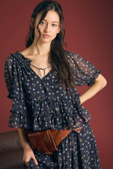 Floral Smocked Neckline Puff Sleeve Top