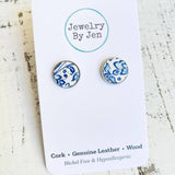 Blue & White Fine China Pattern Stud Earrings