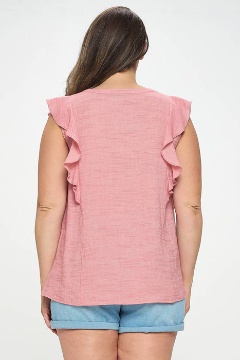 Pintuck Front Sleeveless Sheer Blouse - PLUS SIZE