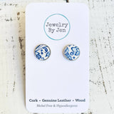 Blue & White Fine China Pattern Stud Earrings