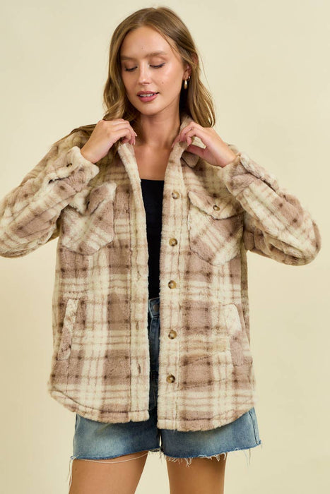 Beige Faux Fur Plaid Shacket