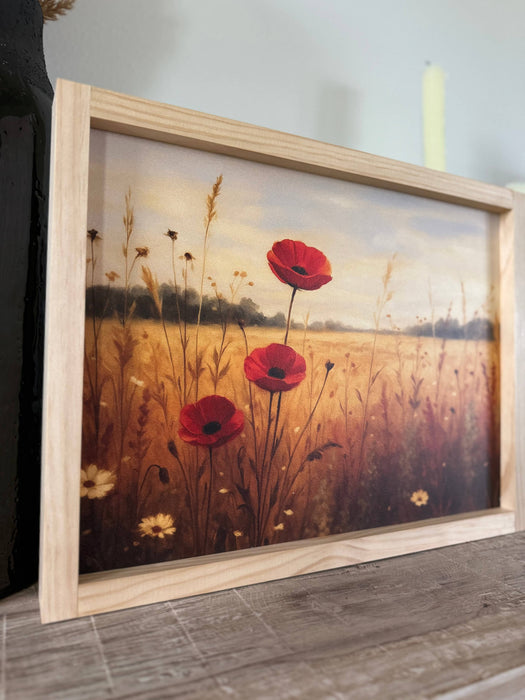 Fall Red Flowers Framed Wall Art - Dark Walnut Frame