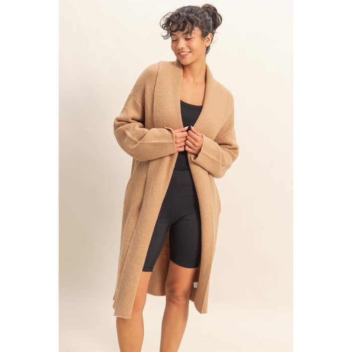 Taupe Longline Open Front Duster Sweater