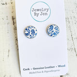 Blue & White Fine China Pattern Stud Earrings