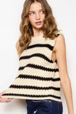 Black & Cream Chunky Striped Sleeveless Sweater Top