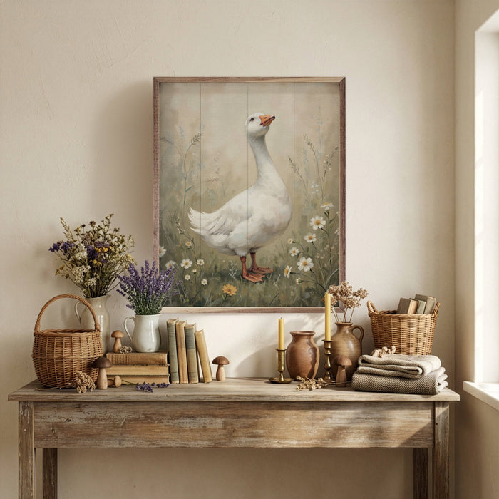 Goose In Meadow Framed Wall Art