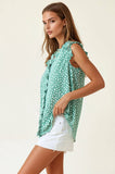 Green Smocked Frilled Top