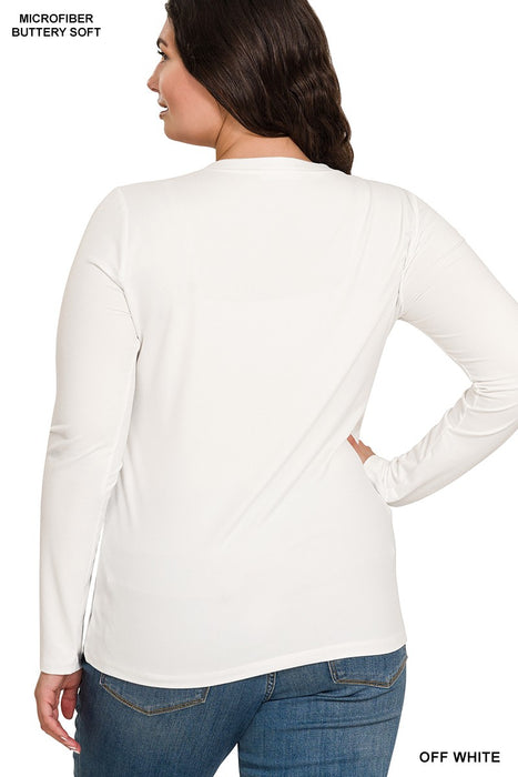 Gray Brushed Microfiber Long Sleeve Round Neck Tee PLUS