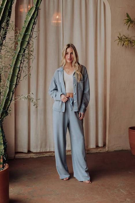 Lt. Blue Cropped Washed Soft Button Up
