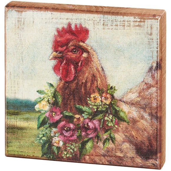 Floral Chicken Block Sign