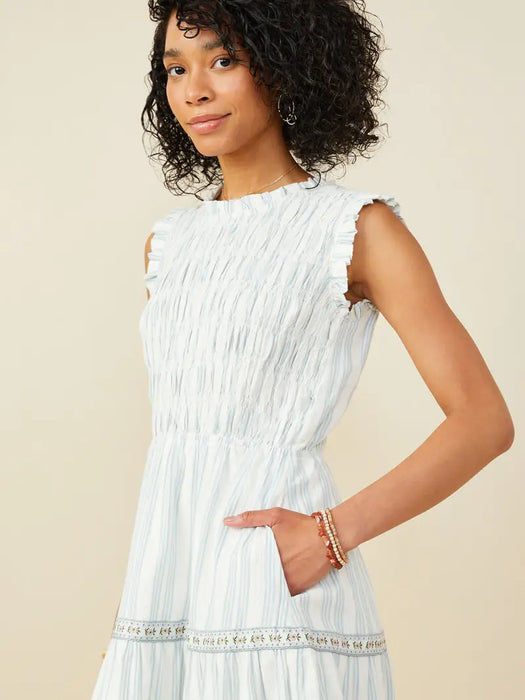 Womens Jacquard Tape Detailed Ruffled Tank Dress