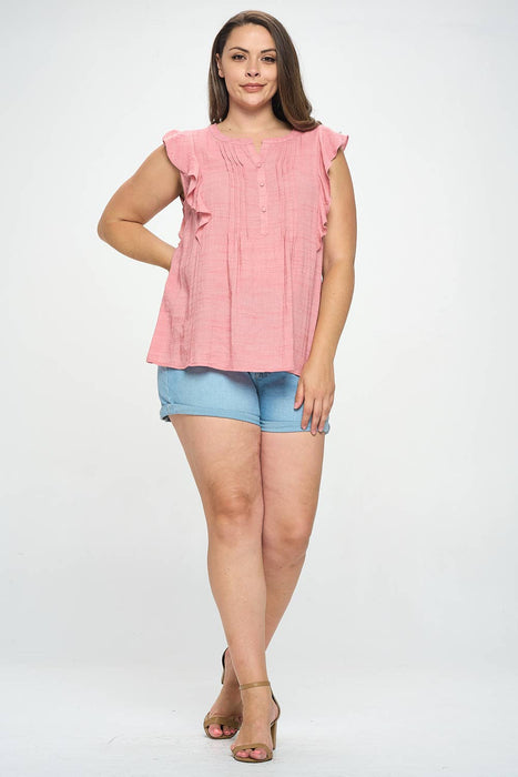 Pintuck Front Sleeveless Sheer Blouse - PLUS SIZE