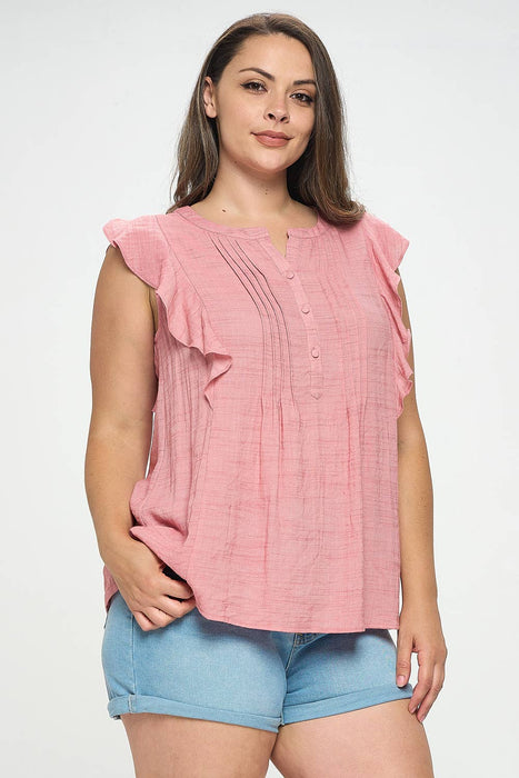 Pintuck Front Sleeveless Sheer Blouse - PLUS SIZE
