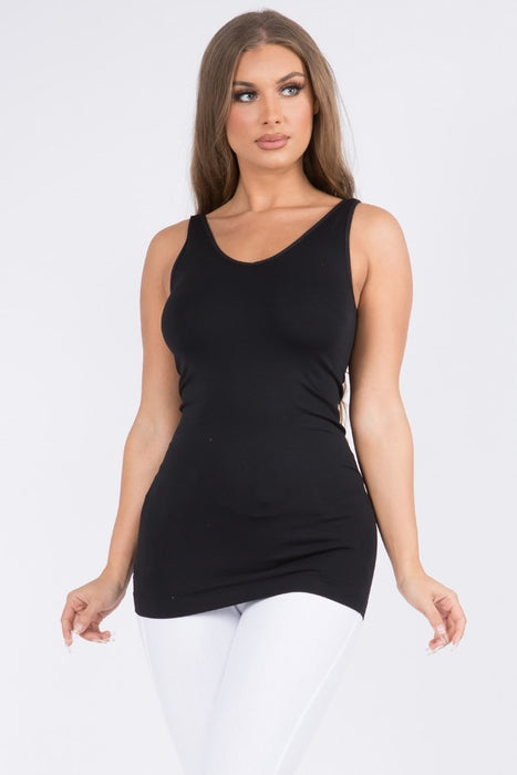 One Size - Black - Reversible V Or U Neckline Seamless Tank