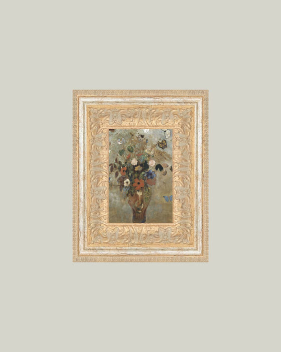 Flower Butterfly Vase Framed Antique Art