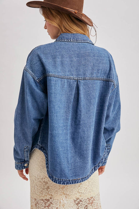 Denim Button Down Shacket w/ Pockets