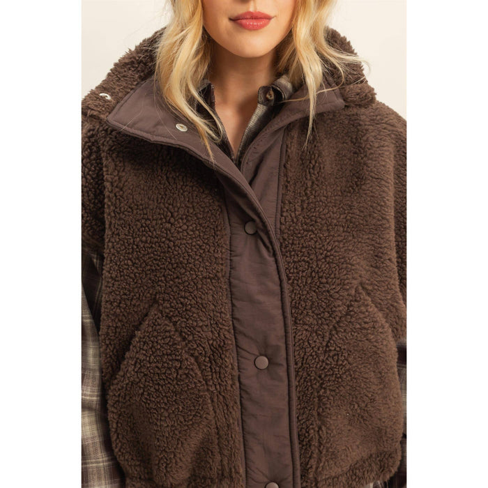 Brown Cozy Sherpa Vest Jacket with Tie-Up Side Details