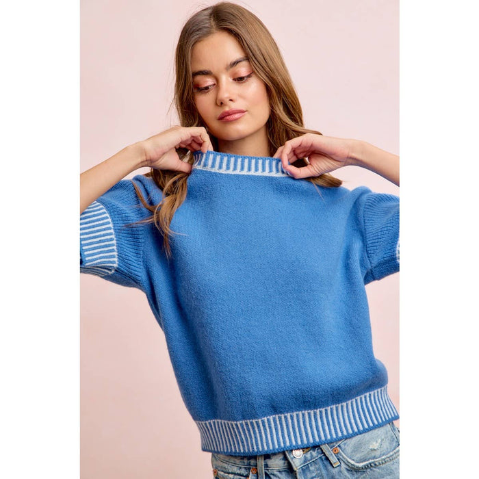 Blue Knit Double Sleeve Stop