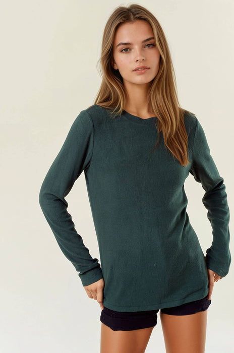 Forest Green Round Neck Soft Knit Top