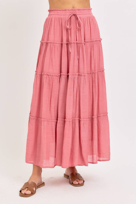 Olive Flowy Tiered Maxi Skirt