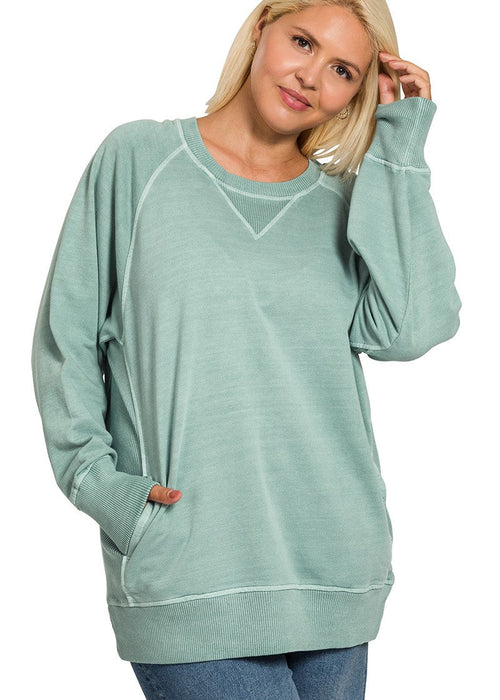 PLUS Ash Blue French Terry Pullover With Pockets