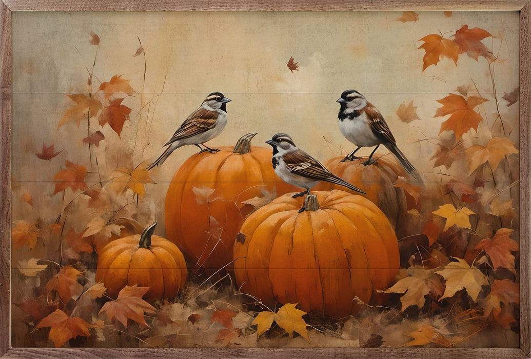Sparrows On Pumpkins