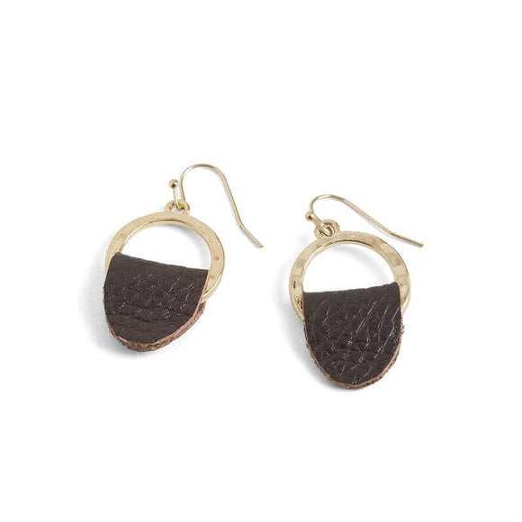 Leather Tab Gold Hoop Earrings