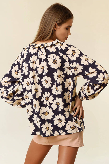 Floral Print Button Down Long Sleeve Blouse
