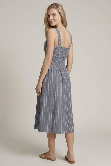 Scoop Neck Waist Zip-Front Lined Midi Dress