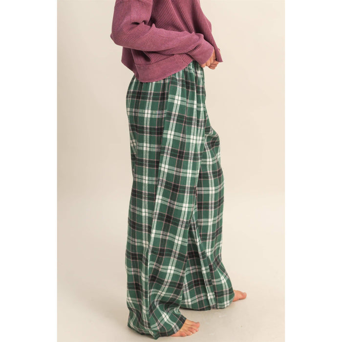 Green Flannel Wide Leg Lounge Pants