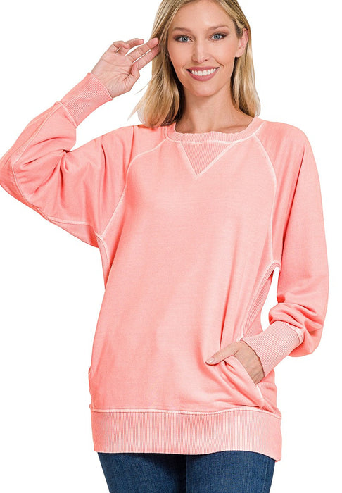 Pink French Terry Pullover With Pockets