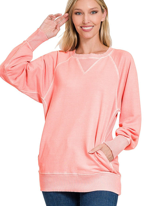 Pink French Terry Pullover With Pockets